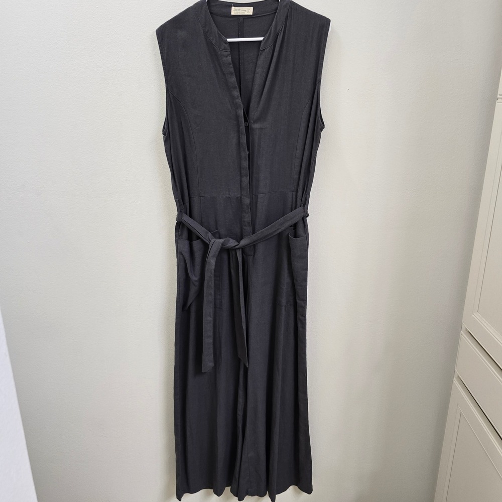 Just Living Womens Charcoal Gray Sleeveless Wide Leg Belted Jumpsuit Large